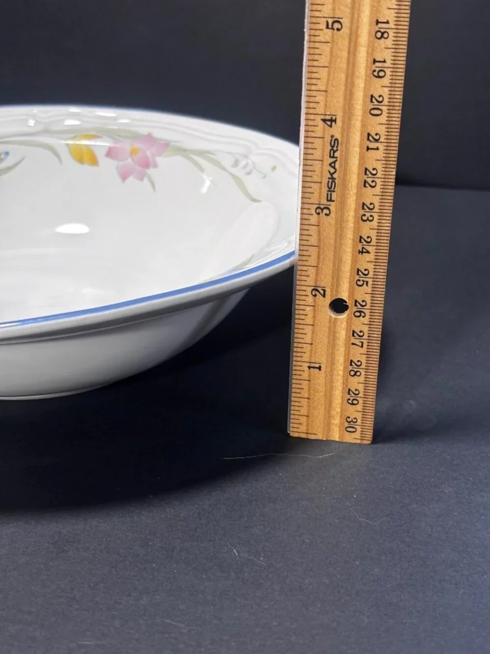 French Garden Genuine Stoneware Vegetable Serving Bowl Floral Design Vintage 80s